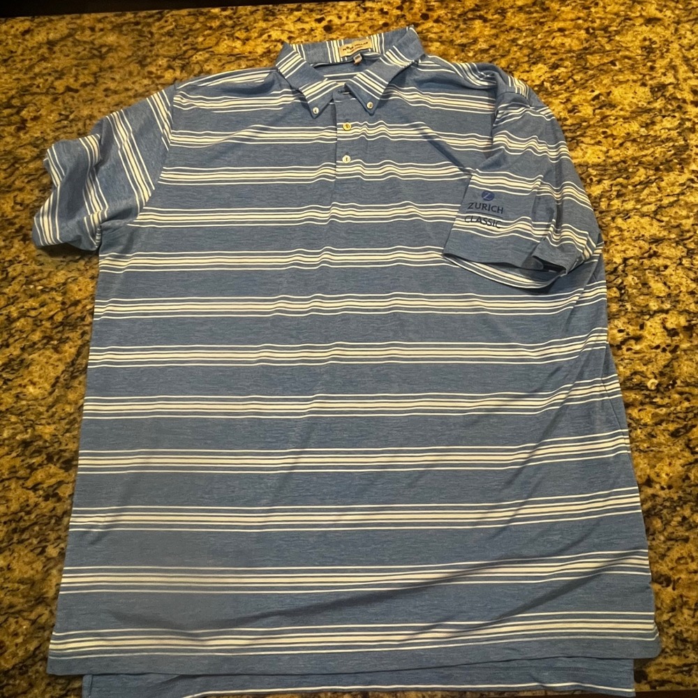 Peter Millar Summer Comfort Polo Shirt XXL Blue White Striped Zurich Classic